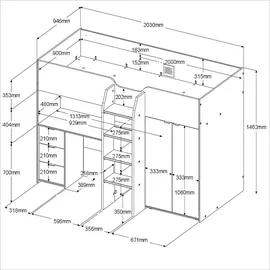 Parisot Hochbett Tom 90 x 200 cm Eiche braun
