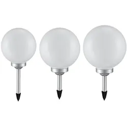 3x LED Solarleuchte, Kugel, Erdspieß, Akku, IP44