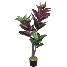 Decovego Kunstpflanze Gummibaum, Kunstbaum im Topf, mit Echtholzstamm, Höhe 110 cm