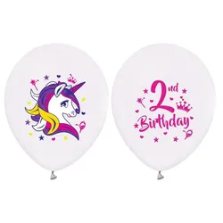 Ballon 30 cm 5 Stück - Happy Birthday Einhorn 2. Geburtstag