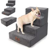 Sytopia Haustiertreppe 4 Stufen, Hochelastischer Schwamm, Waschbar Bezug, Hundetreppe für Kleine Hunde und Katzen, Katzentreppe Hunderampe für Bett, Sofa, Couch, Grau