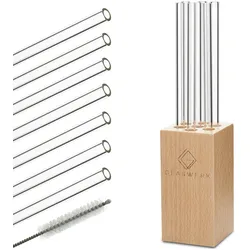 Klarstein Glaswerk Salizzada Glasstrohhalme 7 Stück 0,8 x 20 cm (ØxH) Holzhalterung Bürste Klarglas