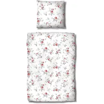 Traumschlaf Bettwäsche Vintage Rose floral Weiß/Rot 200 x 220 cm + 2 x 80 x 80 cm