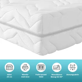 Älgdröm Taschenfederkernmatratze ÄLGDRÖM "TFK Sonet 24, 7 Zonen, Matratze 90x200 cm, 140x200 cm & weitere Größen", weiß, B:100cm H:24cm L:200cm, Bezug: 100% Polyester.