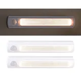 Luminea Schrankbeleuchtung LED: 2er-Set LED-Schrankleuchte, PIR- & Lichtsensor, 0,6 W, 25 Lm, 6000 K (Schrankleuchte mit Sensor, Schranklicht mit Sensor, Batterie Leuchten)