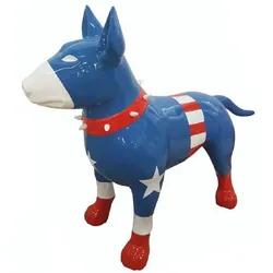 Casa Padrino XXL Deko Figur Hund Blau / Weiß / Rot 116 cm - Garten Deko Skulptur