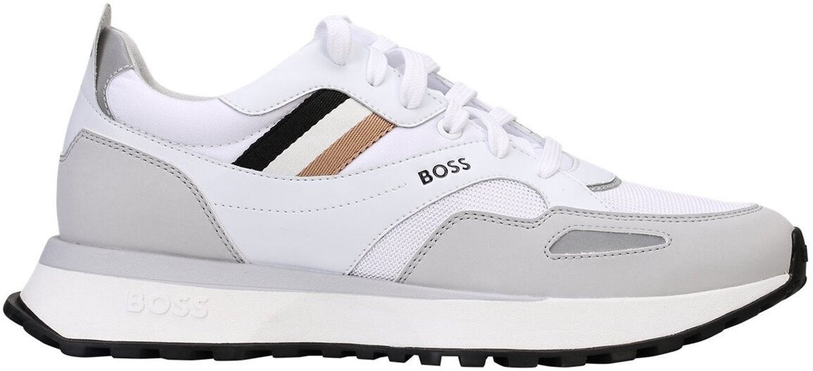 BOSS Herren Sneaker - Jonah Runn mx N, Turnschuh, Freizeit, Retro, Material-Mix Weiß EUR 44