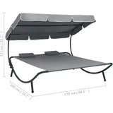 vidaXL Garten-Sonnenliege mit Sonnendach 200 x 173 x 135 cm grau inkl. Kissen