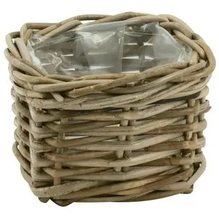 Klocke Dekorationsbedarf Rattan Korb - Pflanzkorb mit Folie – Natur - Handgefertigter Blumenübertopf - Vielseitiger Deko-Korb für Zuhause & Garten (13x13x12 cm)