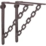 Relaxdays 10022947 Regalwinkel Gusseisen, 2er Set, Antik-Stil, ausgefallenes Ketten-Motiv, Wandhalter für Regalboden, rostbraun, 18 x 4 x 21.5 cm