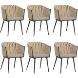 Mendler 6er-Set Aluminium-Esszimmerstuhl HWC-N38, Indoor Stuhl Olefin Seilgeflecht Rope ~ creme Kissen hellbraun
