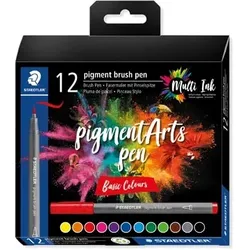 STAEDTLER Pigmentlineretui Brush, 12 Farben, sortiert