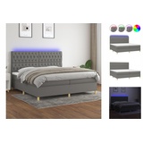 vidaXL Boxspringbett mit Matratze & LED Dunkelgrau 200x200 cm Stoff