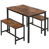 Relaxdays Esstisch Set, mit 2 Bänken Dunkelbraun,Schwarz