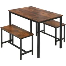 Relaxdays Esstisch Set, mit 2 Bänken Dunkelbraun,Schwarz