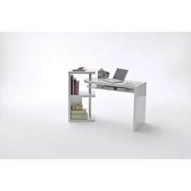 MCA Furniture Eckschreibtisch Schreibtisch weiß Hochglanz und Chrom Arbeitstisch schwenkbar Büromöbel Mattis