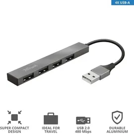 Trust Halyx USB-Hub, 4x USB-A 2.0, USB-A 2.0 [Stecker] (23786)