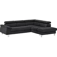 Ecksofa COTTA "Komaris L-Form" Sofas Gr. B/H/T: 249cm x 72cm x 100cm, Feinstruktur, Ottomane rechts, ohne Bettfunktion-ohne Bettkasten-ohne RGB-LED-Beleuchtung-mit Kopfteilverstellung, schwarz inklusive Kopf- bzw. Rückenverstellung, wahlweise Bettfunktion