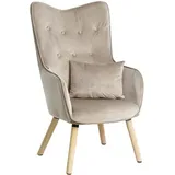 Estexo Fernsehsessel Relaxsessel Sessel mit Kissen Stoff Polsterstuhl Beige/Grau Samt