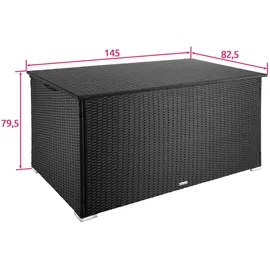 Tectake tectake® Auflagenbox, mit Aluminiumgestell und Rattangeflecht, komfortable Hubautomatik, 145 x 82,5 x 79,5 cm