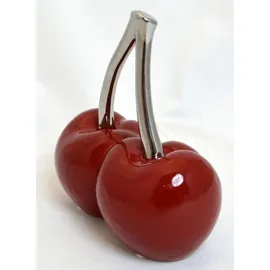 Casablanca modernes Design Casablanca 36439 Skulptur - Dekoobjekt - Kirsche - Double Cherry - Keramik - rot/Silber 16 x 16 cm