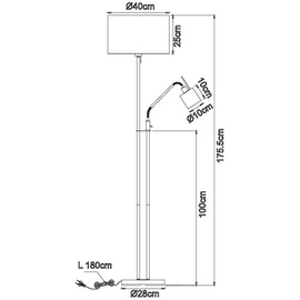 GLOBO Stehleuchte Wohnzimmer sandfarben Deckenfluter mit Leselampe Stehlampe Stoffschirm Zugschalter, Leseleuchte mit Kippschalter, nickel matt, 1x E27 1x E14, DxH 40 x 175 cm