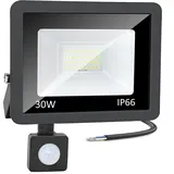 CREATESTAR LED Strahler Außen 30W mit Bewegungsmelder, Baustrahler 3000LM Außenstrahler 6500K Kaltweiß Scheinwerfer IP66 Wasserdicht, LED Fluter für Lager Garage Sportplatz Garten Hof Parkplatz