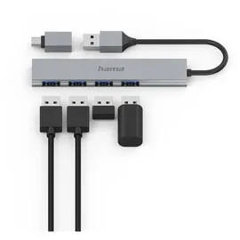 Hama USB-Hub 4 Ports grau