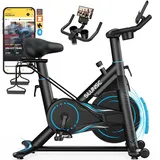 SLUNSE Heimtrainer Fahrrad mit App, Einstellbarer Magnetischer Widerstand Hometrainer Fahrrad, Leise & Bequem Ergometer Heimtrainer mit Hantelablage, Zugschnur*2, große rutschfeste Matte, Bis 180KG