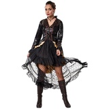 dressforfun Kostüm Frauenkostüm Steampunk Rebellin, Zweiteiliges Frauenkostüm in weitgehend dunklen Farben schwarz M | M