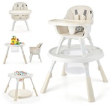 LIFEZEAL 5 in 1 Hochstuhl Baby, Höhenverstellbarer Kinderhochstuhl mit Abnehmbarem Tablett & Aufbewahrungstasche, Babystuhl mit Spieltisch, Multifunktionaler Kombihochstuhl ab 4 Monaten (Beige)