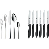 WMF Boston Edelstahl Besteck Set 6 Personen, Essbesteck Set 30 teilig, Monobloc-Messer & Classic Line Frühstücksmesser Set 6-teilig, 23 cm, Brötchenmesser Wellenschliff, Brotzeitmesser