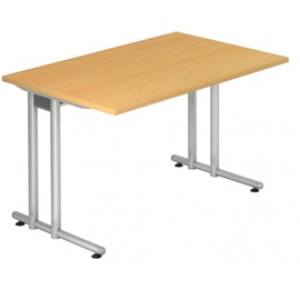 Hammerbacher Schreibtisch buche rechteckig, C-Fuß-Gestell silber 120,0 x 80,0 cm