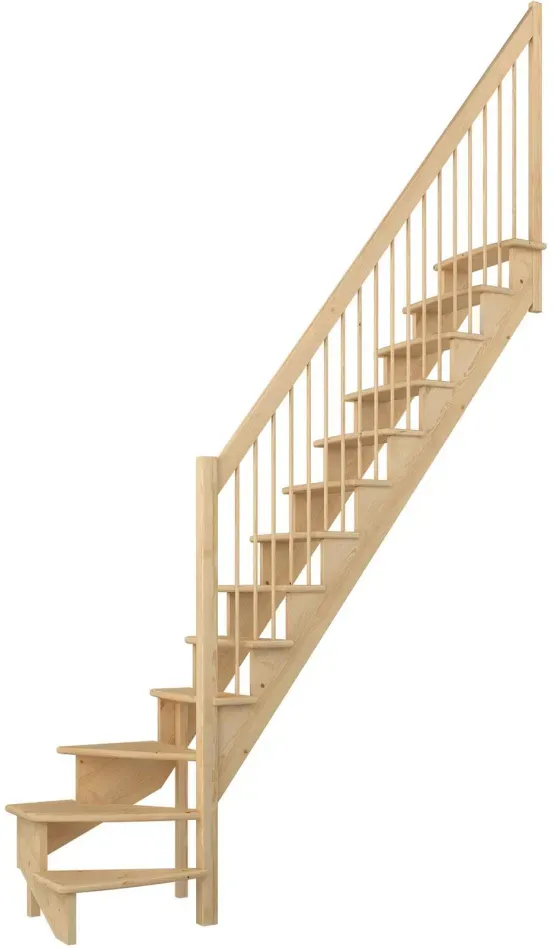 DOLLE Raumspartreppe Wangentreppe Lyon, 65 cm, 1/4 gewendelt,Holzgeländer rechts,Kiefer,versiegelt