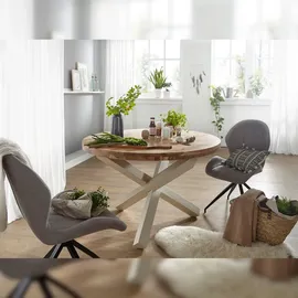 KADIMA DESIGN Design Esszimmertisch BOHA rund Ø 120 cm x 75 cm Akazie Massiv-Holz, Landhaus Esstisch 4 Personen, Küchentisch Tisch für Esszimmer braun | Gr.: onesize