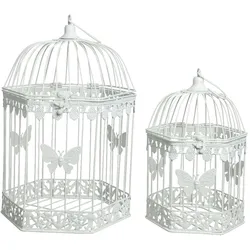 Decoris 2 Vogelkäfige 41-48cm Metallkäfig Dekokäfig Schmetterlinge Vintage Hochzeitsdeko