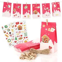Nordstern Adventskalender zum Befüllen 2023 mit 24 Weihnachts-Papiertüten, Weihnachtsaufkleber, Juteschnur und Holz Klammern, Geschenktüten zum Basteln und Verschenken