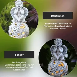 StarTrading LED Solar Gartenfigur Engel grau H: 27cm 6 Stunden Leuchtdauer