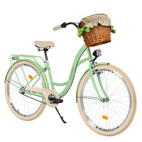 Milord Komfort Fahrrad mit Weidenkorb, Hollandrad, Damenfahrrad, Citybike, Vintage, 26 Zoll, Mintze-Creme, 3-Gange Shimano, Grün