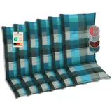 GO-DE Textil Bequeme und attraktive Polsterauflagen für Hochlehner-Gartenstühle (6er-Set, Karo Petrol, Hochlehner)