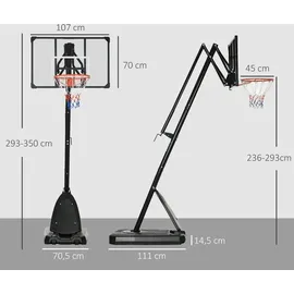 sportnow Basketballständer mit Rollen 107x70cm Rückwand, Mobiler Basketballkorb mit Ständer, verstellbare Korbhöhe 236-293 cm