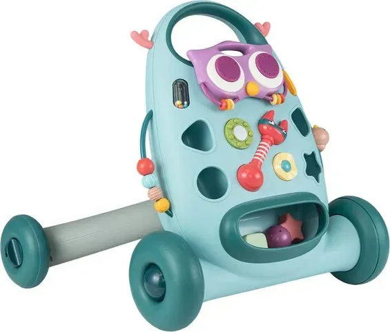 Baby-Lauflernwagen mit abnehmbarem, ovalen Spielbrett und Formen-Sortierspielzeug, Blau