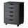 Costway Rollcontainer 5 Schubladen 49,5 x 41 x 66,5 cm Schwarz