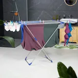 Relaxdays Wäscheständer, 2 ausziehbare Flügel, Trockenständer, HBT: 100x177x56 cm, klappbar, Wäschetrockner, silber/blau