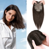 Silk-co Haarteile Topper Dunkelbraun, Clip In Haartopper Extensions Echthaar, Remy Echthaar Clip In Haarverlängerung, Hair Extensions Human hair für Frauen
