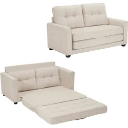 Merax Sofa für 2 Personen, modernes Design, Polstermöbel, Schlafsofa mit Schlaffunktion, Wohnzimmersofa mit Seitentaschen, Beige