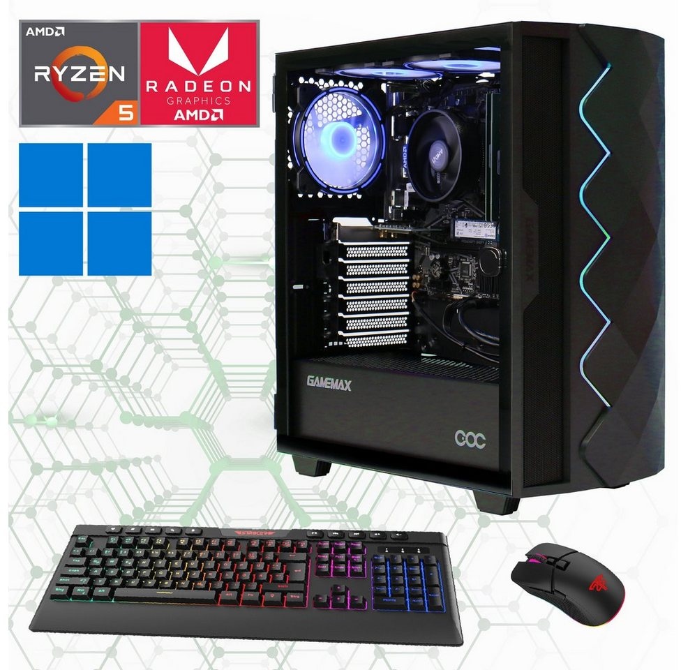 GAMEMAX Multimedia-PC 6953 PC (AMD Ryzen 5 5600G, 16 GB RAM, 1000 GB SSD, Luftkühlung, Windows 11) schwarz