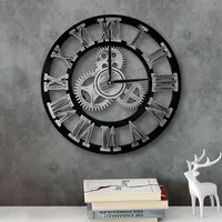 ALEENFOON Uhr Leise Wanduhren, 3D Gear Vintage Industrial Silent Nicht tickend Arabische Ziffern hängende Uhr für Wohnzimmer Küche Ohne Tickgeräusche Innenuhr (Silber Roman Numerals, 40CM)