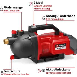 Einhell Akku-Gartenpumpe AQUINNA 36/30 Solo 3.000 l/h inkl. Saugschlauch