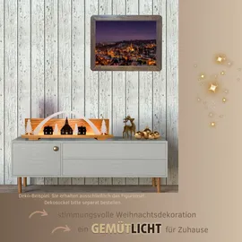 Weigla - Figurenset 8 TLG. original Erzgebirge I Motiv Seiffen weiß/braun I Figurenset für Dekosockel I detailreiche Holzkunst I Weihnachtsdeko mit Seiffener Kirche, Häuschen, Bäumen & Bogen